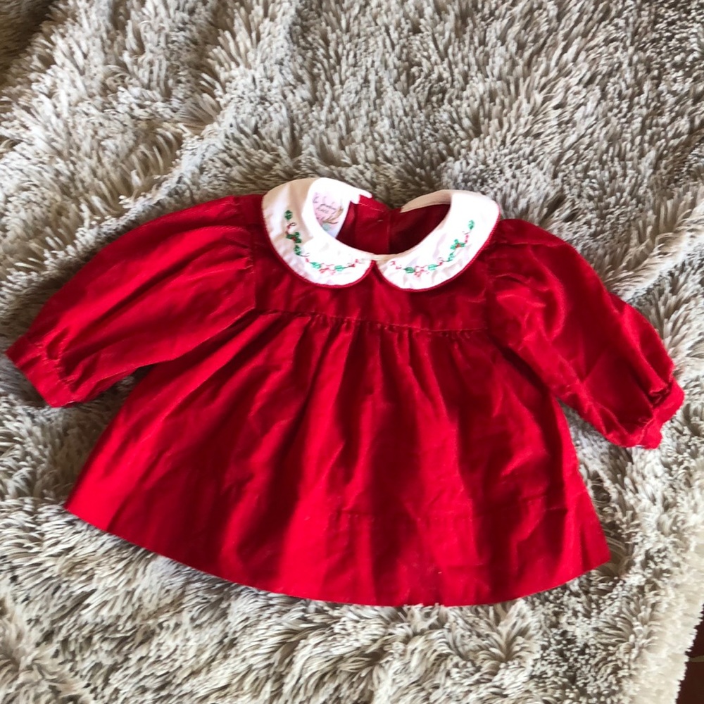 3m corduroy red dress with embroidered collar